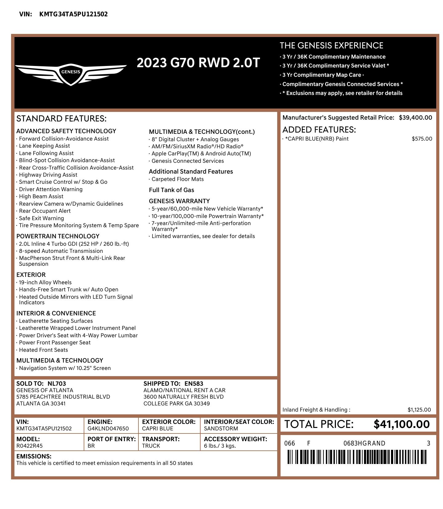 2023 GENESIS G70 Standard - Photo 2