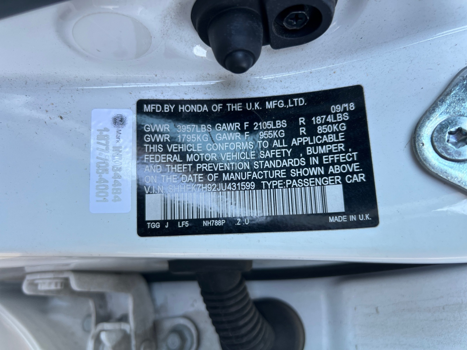 Sold 2018 Honda Civic Hatchback Sport Touring in Fontana