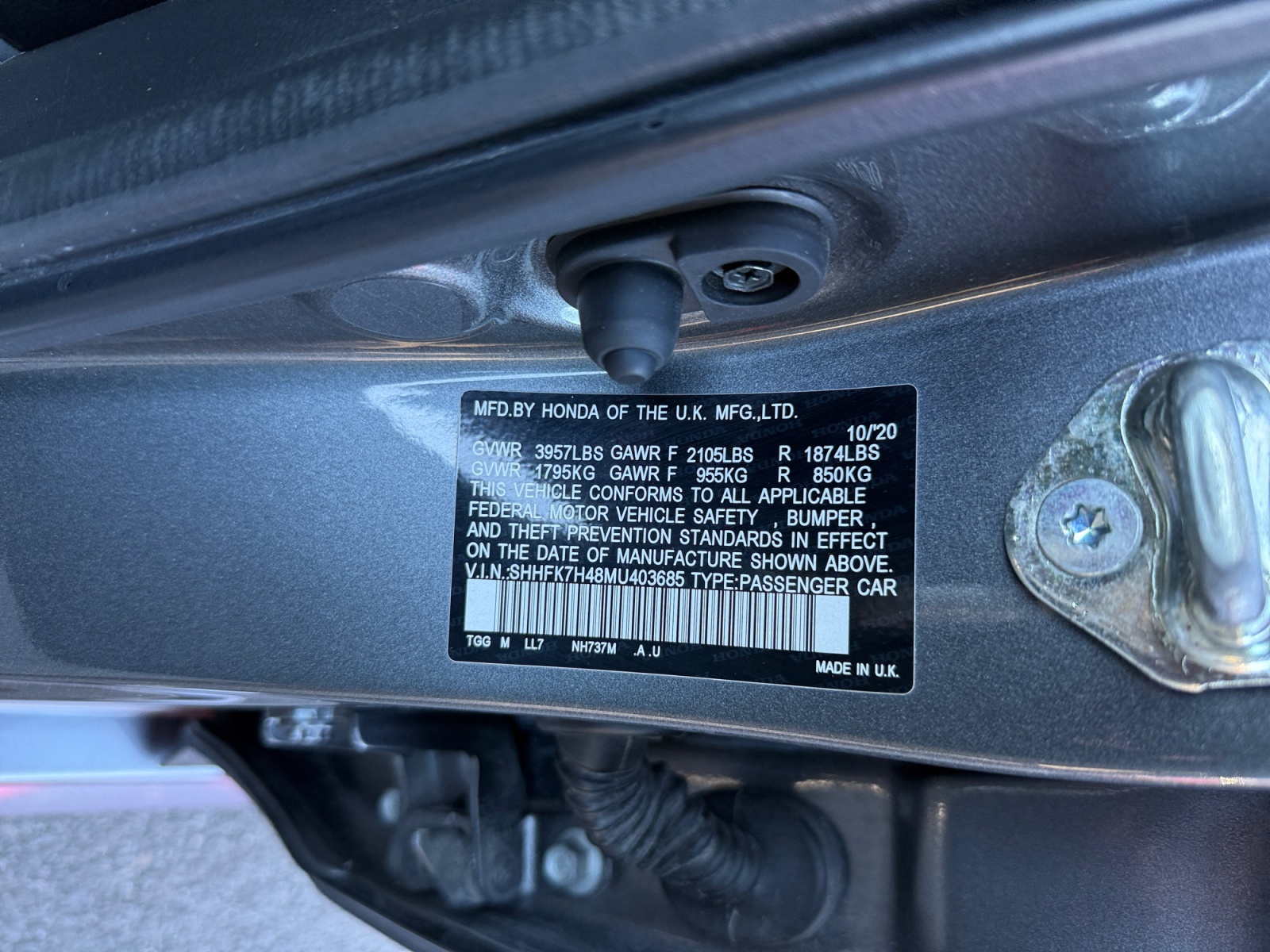 Sold 2021 Honda Civic Hatchback Sport in Fontana