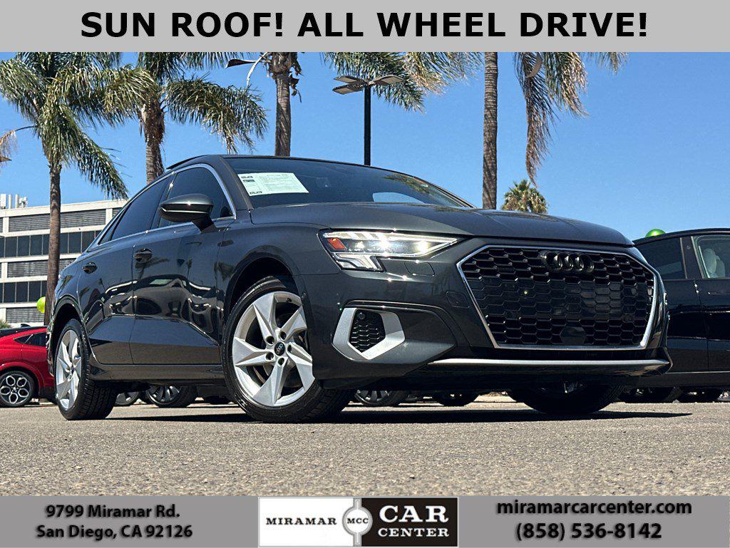 Manhattan Gray Metallic 2023 Audi A3 Sedan All-Wheel Drive Automatic