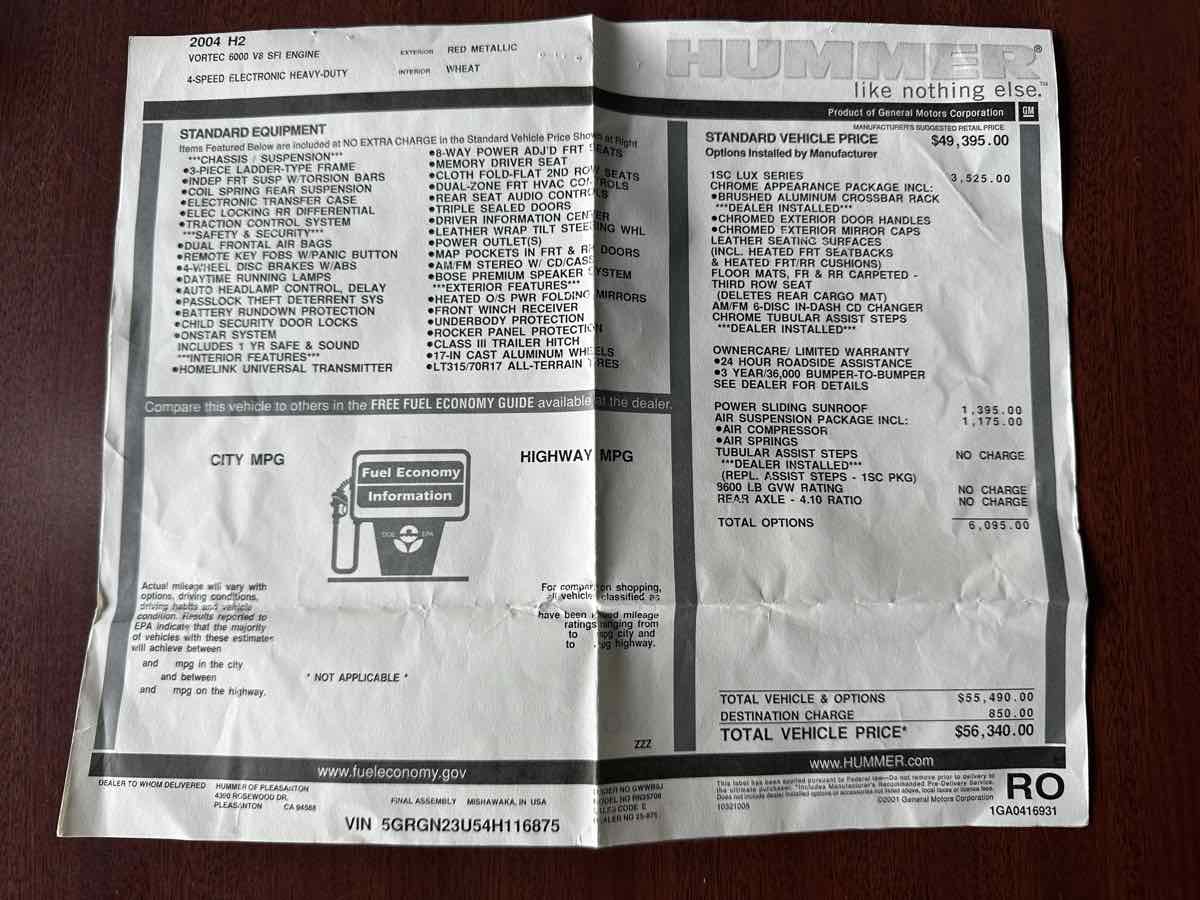 Sold 2004 HUMMER H2 with only 3,000 ORIGINAL MILES in Mansfield Center