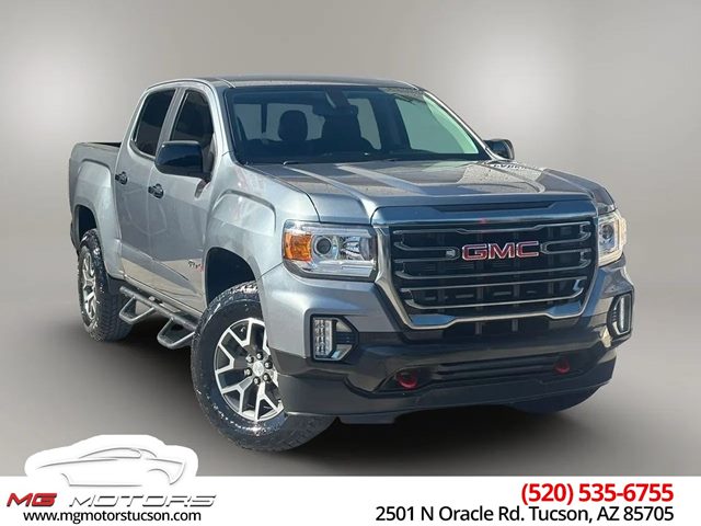 Gray (Satin Steel Metallic) 2021 GMC Canyon AT4 Crew Cab 4WD with Cloth Pickup Truck Four-Wheel Drive Automatic