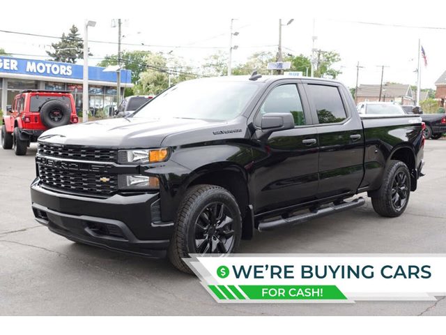 Black 2021 Chevrolet Silverado 1500 Custom Crew Cab 4WD Pickup Truck Four-Wheel Drive 6-Speed Automatic