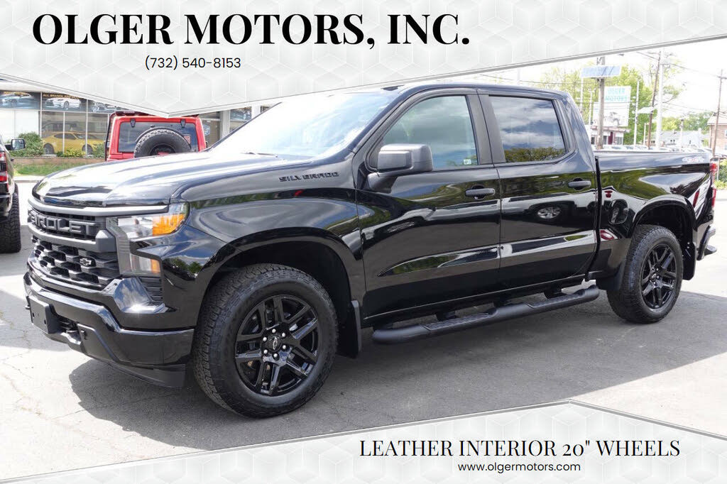 Black 2023 Chevrolet Silverado 1500 Custom Crew Cab 4WD Pickup Truck Four-Wheel Drive 8-Speed Automatic