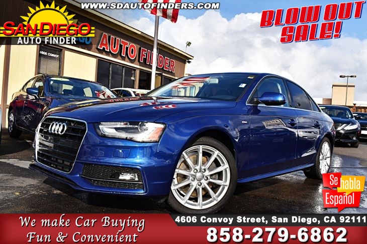 2016 Audi A4 quattro 2.0T Premium, "S" Line, Low Low Miles, SdAutoFinders.com,1 Owner, Clean Carfax,