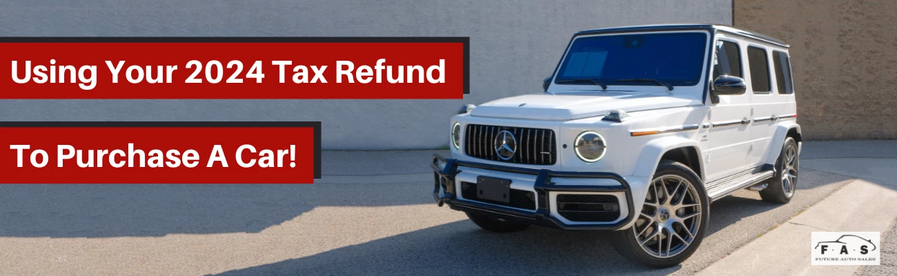 A Mercedes-Benz, captioned 'Using Your 2024 Tax Refund To Purchase A Car!'