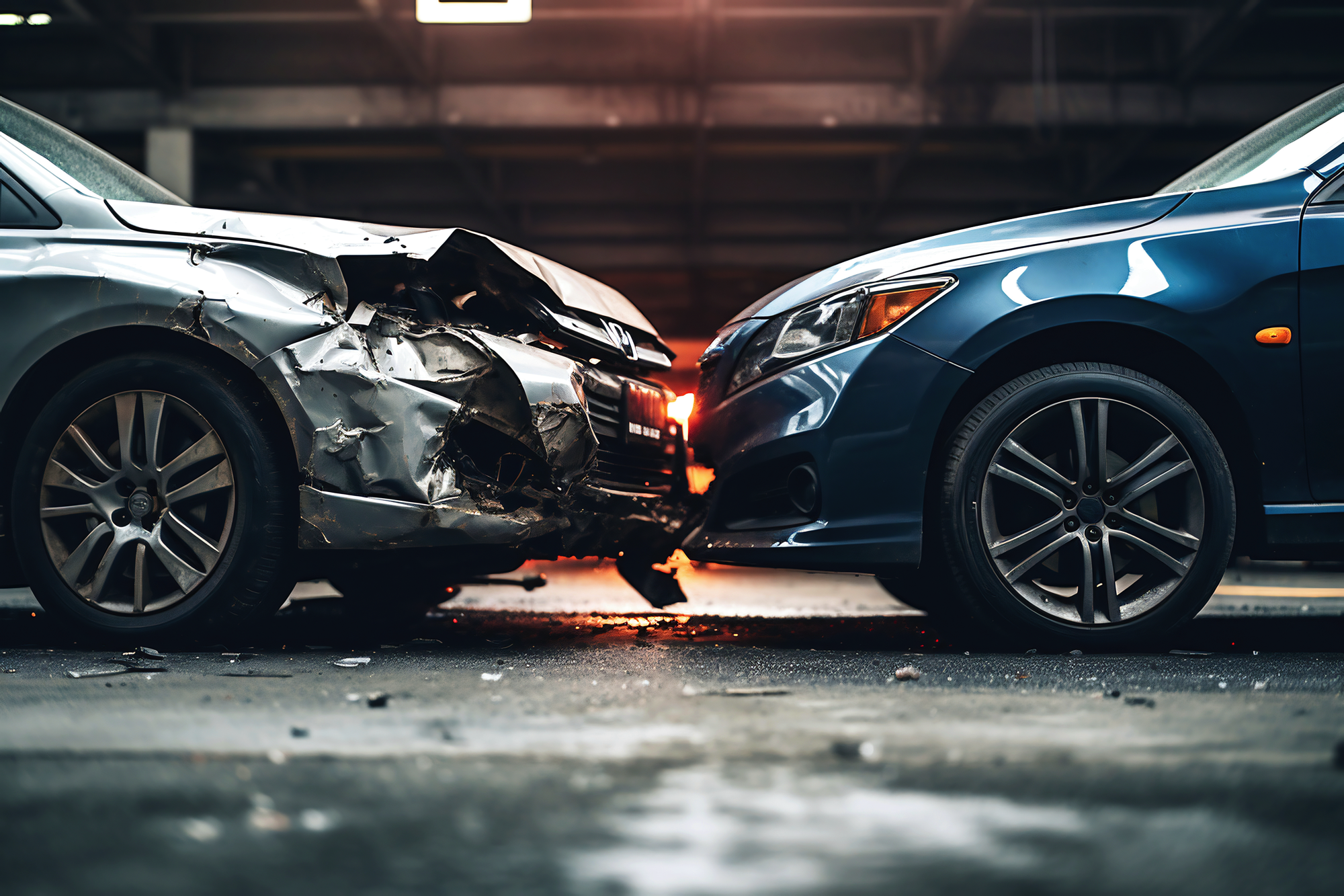 Two cars after a head-on collision