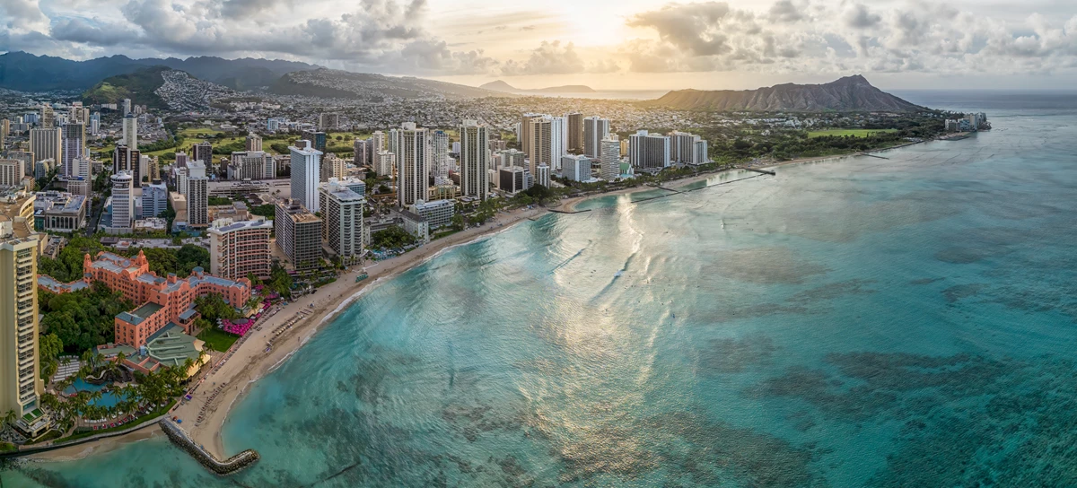 Honolulu, over Waikiki Beach near Sky Auto Hawaii.