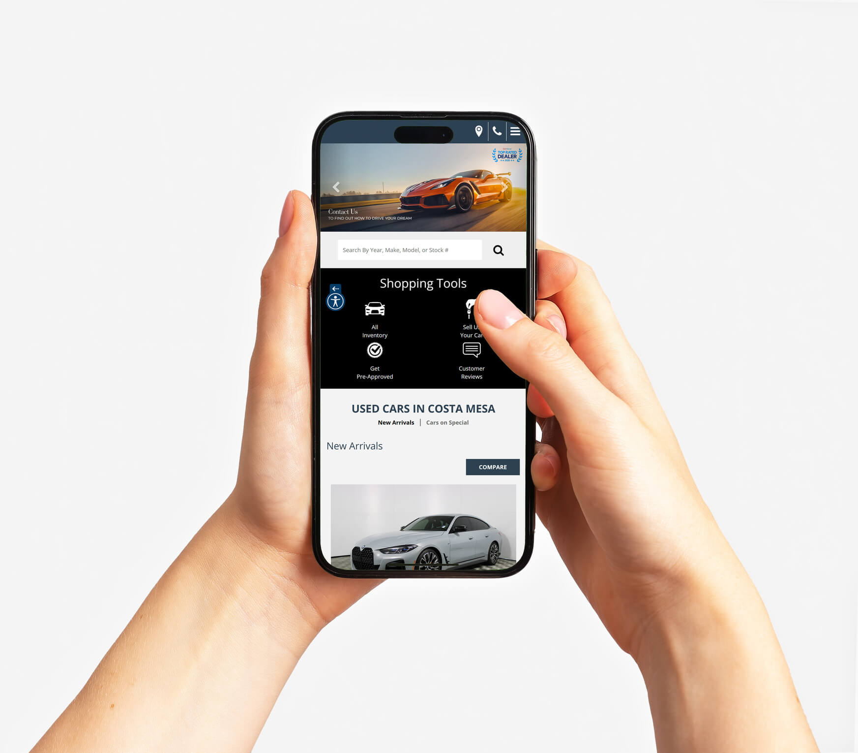 Smartphone showcasing mobile-first website